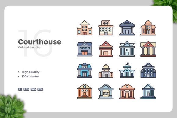 Courthouse Color Icons: Essential Graphics and Icons