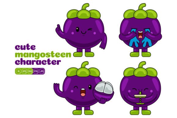 Cute Mangosteen Mascot Vector Pack 03: Graphics & Illustrations