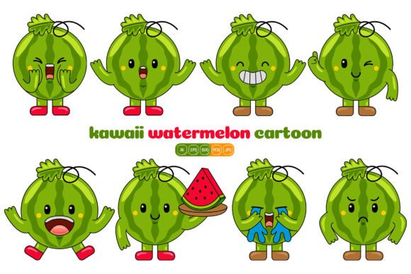 Cute Watermelon Mascot Vector Pack 04: Graphics & Illustrations