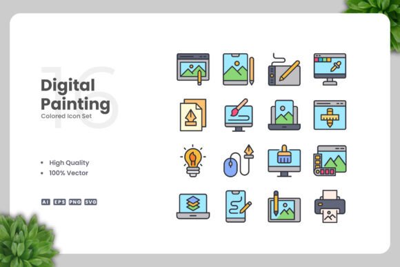 Digital Painting Colored Icons: Graphics for Branding