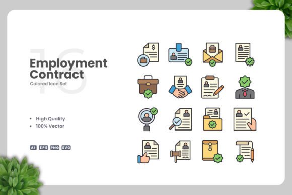 Employment Contract Color Icons: Graphics & Icons