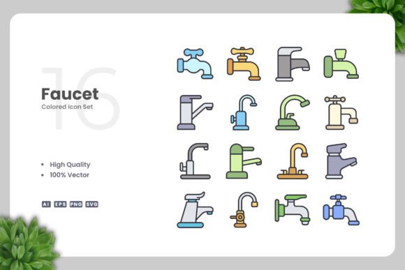 Faucet Colored Icons: Graphics & Icons for Sellers