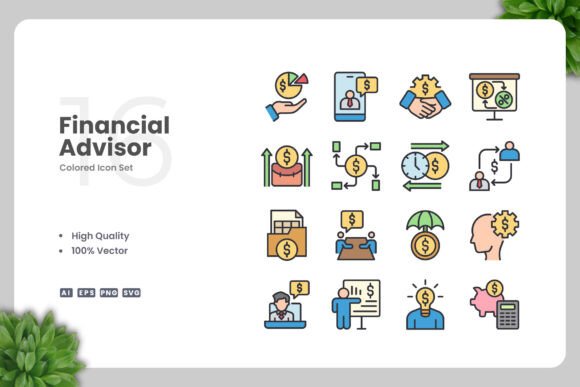 Financial Advisor Color Icons: Clean Graphics for Pro Projects