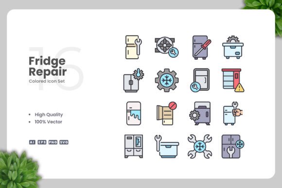 Fridge Repair Colored Icons: Graphics for Branding