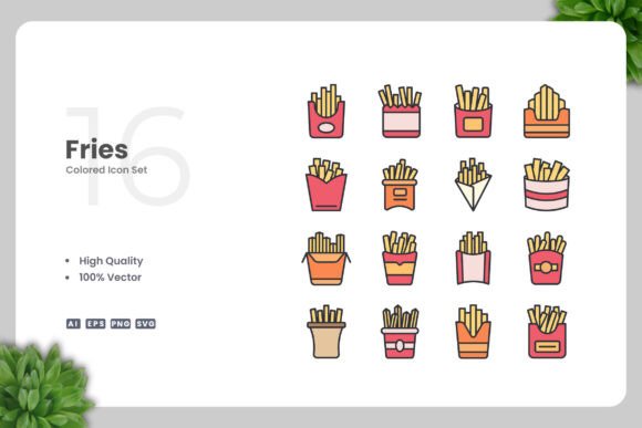 Fries Color Icons: Essential Graphics for Digital Shops