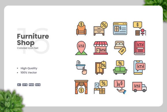 Furniture Shop Colored Icons: Graphics for Crafters