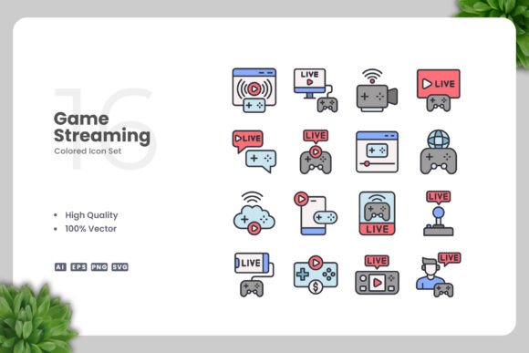 Game Streaming Colored Icons: Graphics for Branding