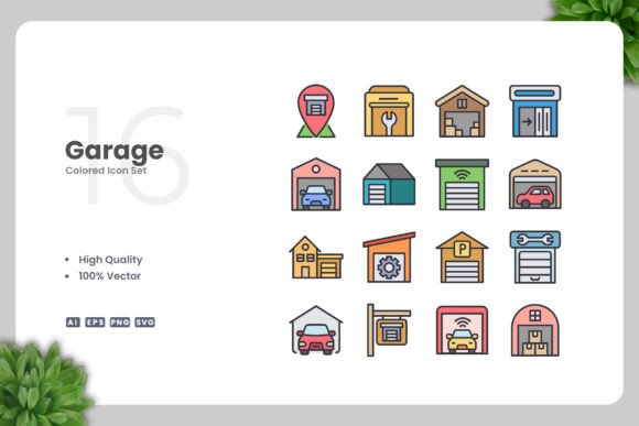 Garage Colored Icons: Vibrant Graphics for Modern Projects