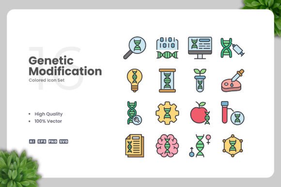 Genetic Modification Colored Icons: Graphics Review