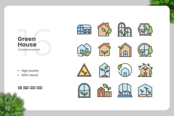 Green House Colored Icons: Essential Graphics for Crafters