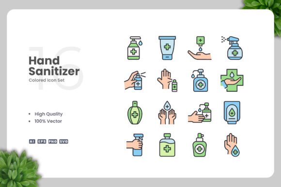 Hand Sanitizer Colored Icons: Modern Graphics for Branding