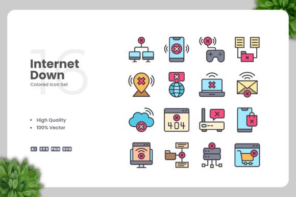 Internet Down Colored Icons: Graphics for Modern Brands