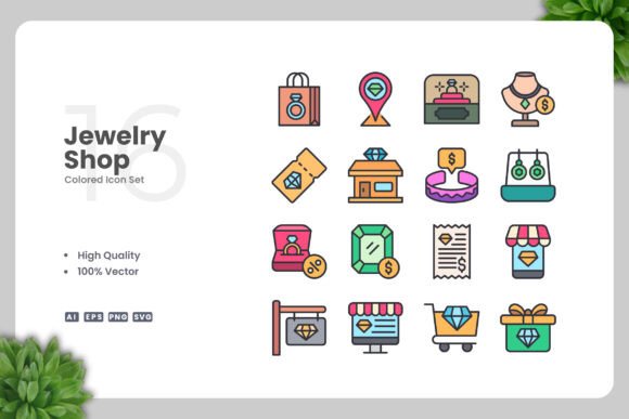 Jewelry Shop Colored Icons: Graphics for Crafters