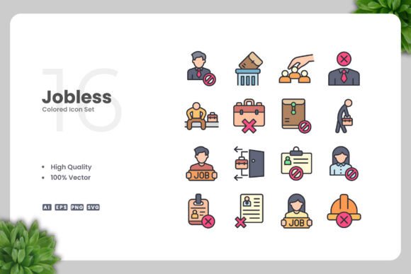 Jobless Colored Icons: Graphics for Digital Shops