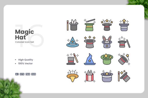 Magic Hat Colored Icons: Fresh Graphics for Branding