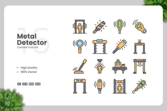 Metal Detector Colored Icons: Graphics for Modern Blogs