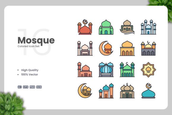 Mosque Colored Icons: Graphics for Modern Web Design