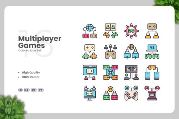 Multiplayer Games Colored Icons: Graphics for Modern Design