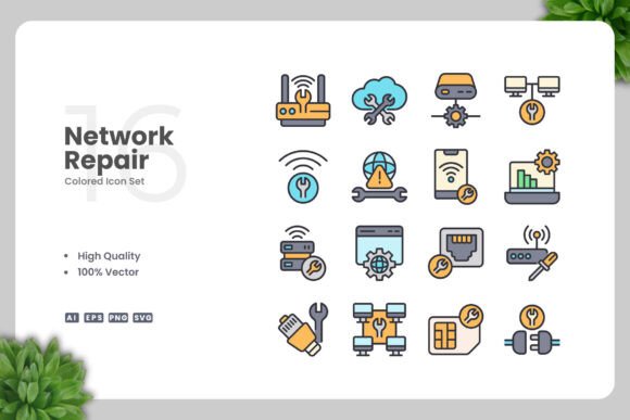 Network Repair Colored Icons: Essential Graphics for Web