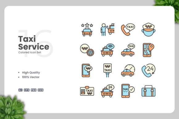 Taxi Service Color Icons: Essential Graphics and Icons